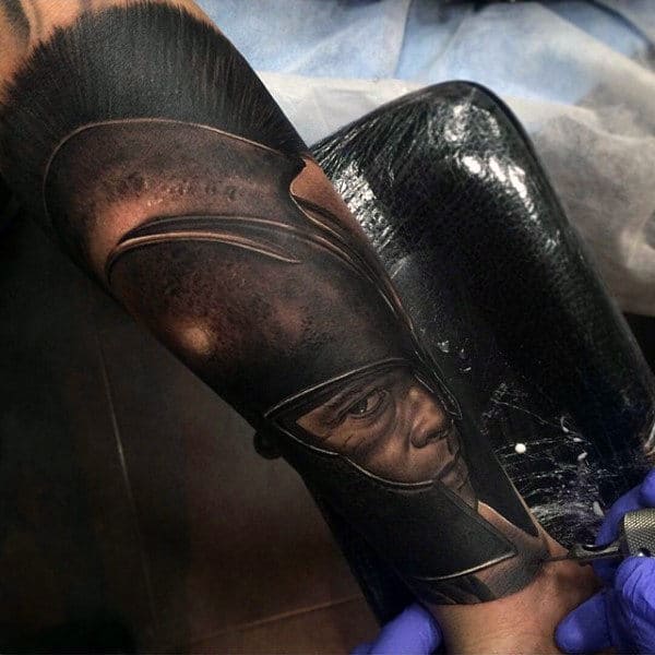 Spartan Inner Forearm Realistic Tattoos For Men