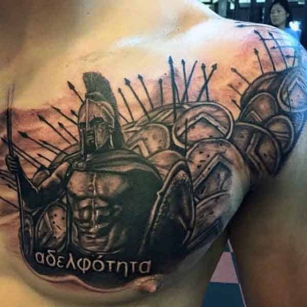 Spartan Men's Warrior Chest Tattoo Ideas