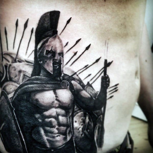 Spartan Warrior Awesome Mens Stomach Ribs Tattoos