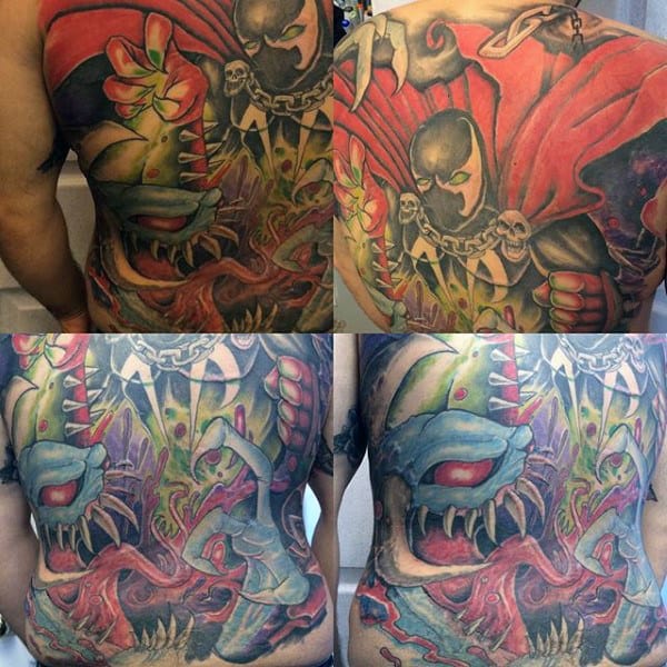 Spawn Themed Mens Full Back Tattoos