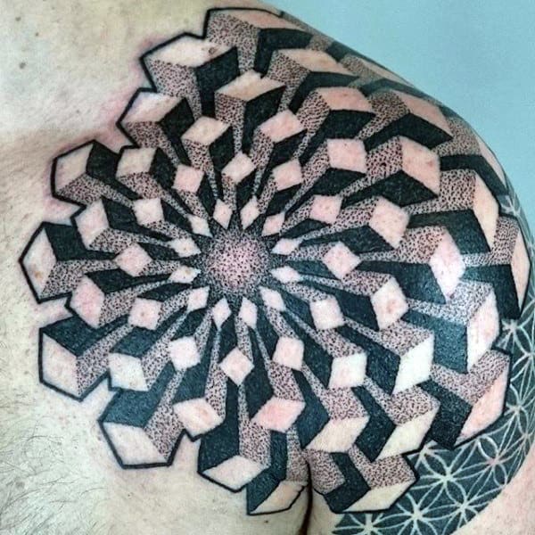 Spectacular Geomtric Dotwork Tattoo Male Shoulders
