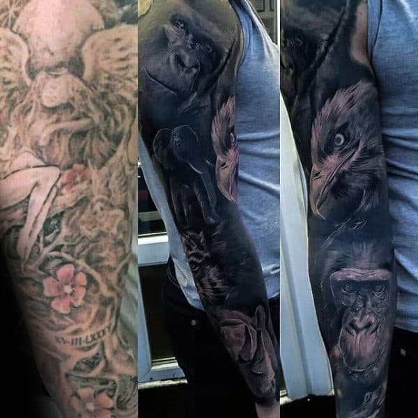 Spectacular Manly Eagle Elephant Tattoo Guys Full Sleeves