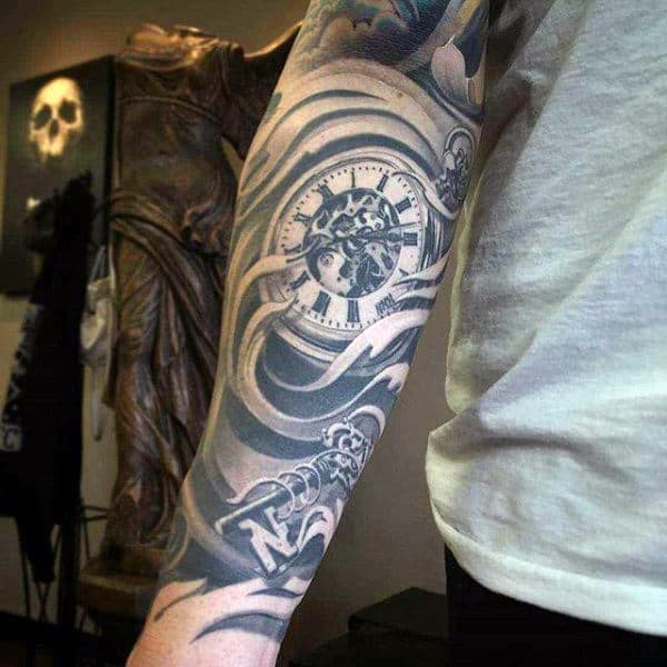 Spectacular Pocket Watch Tattoos On Forearms For Men