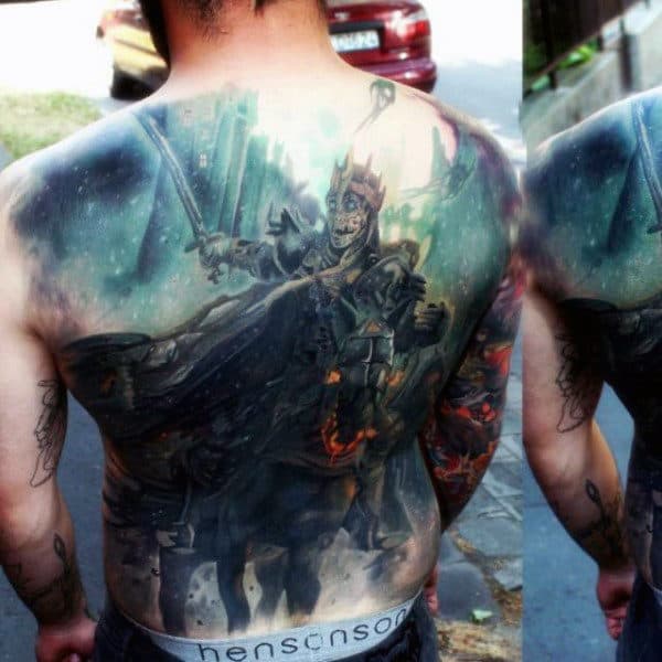 Spectacular Realistic Warrior Tattoo Male Full Back