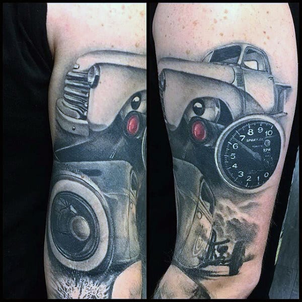 Speedometer Car Hot Rod Tattoo Male Arms