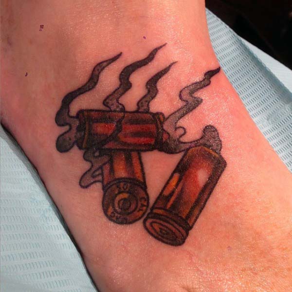 Spent Bullet Cartridges Tattoos For Men On Foot