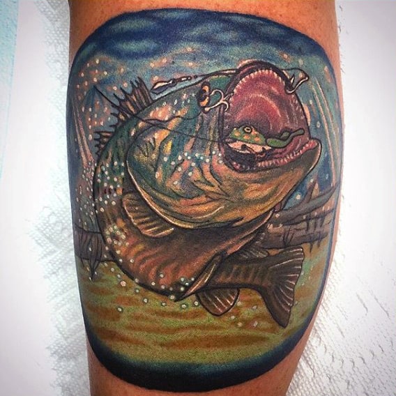 Spherical Bass Fishing Scene Tattoo For Gentlemen