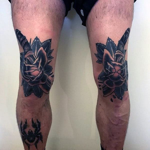 Spider Dagger And Flower Tattoo Guys Legs
