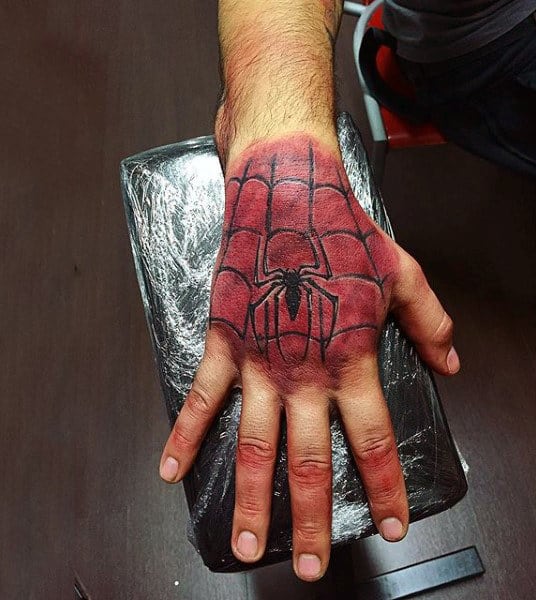Spider Man Patterned Tattoo For Males On Hand