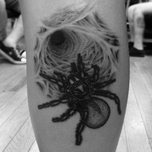 Spider Protecting Egg Tattoo On Legs Men