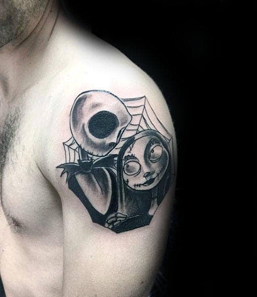 Spider Web Jack And Sally Guys Upper Arm Night Before Christmas Tattoos