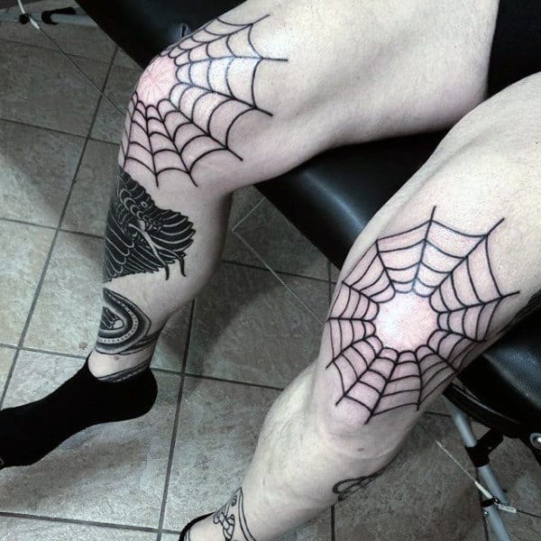 Spider Web Tattoos On Mans Knees