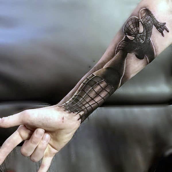 Spiderman 3d Guys Forearm Tattoo Designs