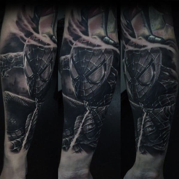 Spiderman 3d Marvel Superhero Tattoo On Forearm For Men
