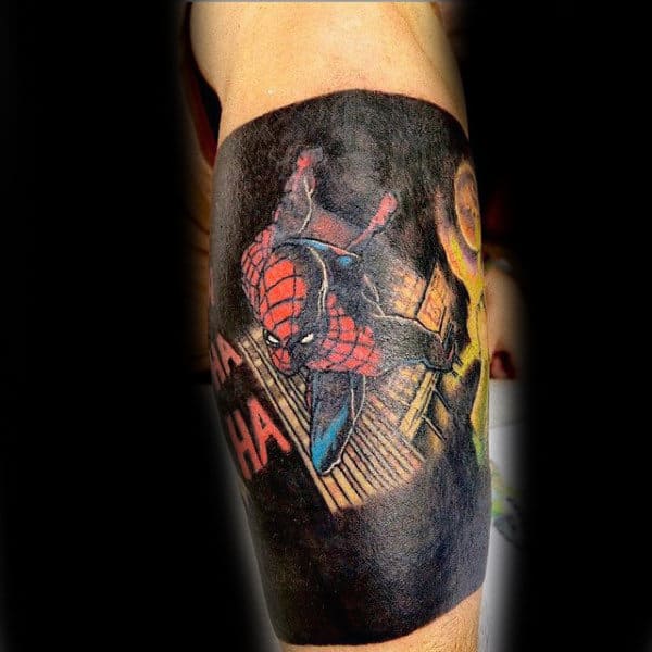 Spiderman Black Background Tattoo Mens Forearms