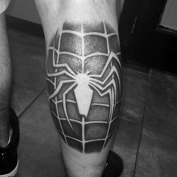 Spiderman Grey Mens Legs Tattoo