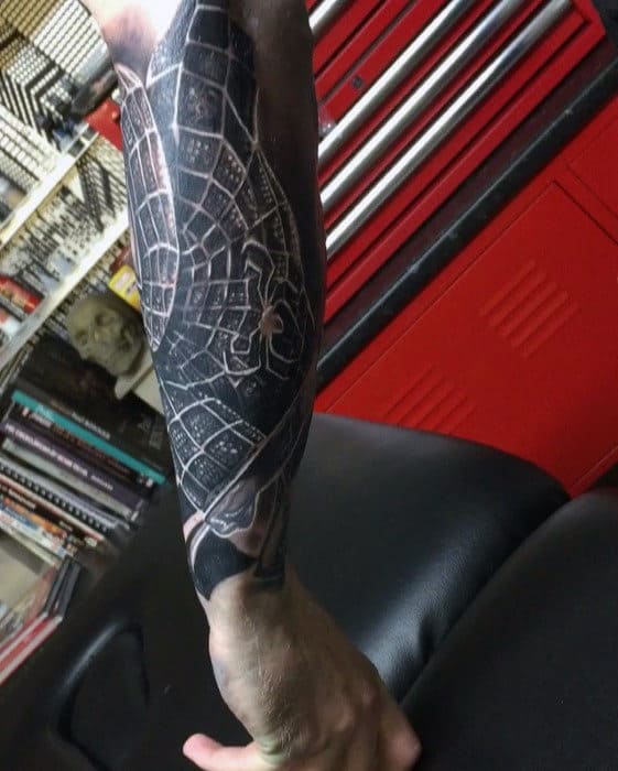 Spiderman Marvel Outer Forearm Tattoos For Men