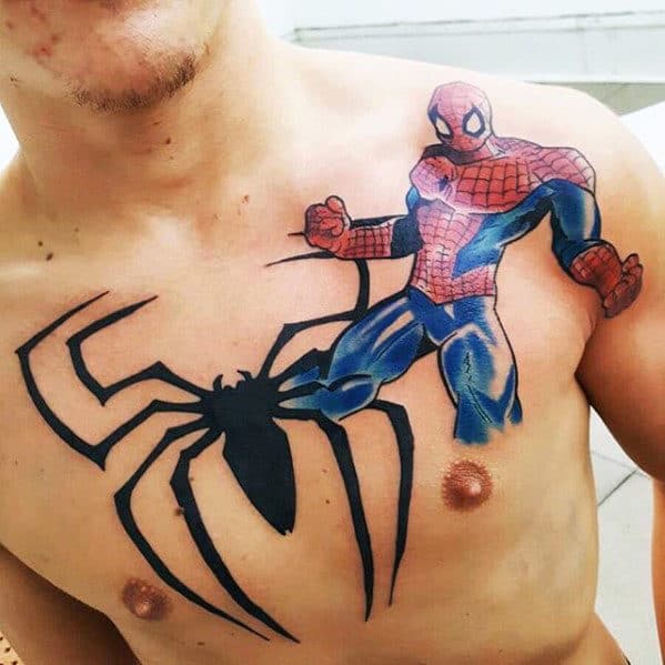 Spiderman Symbol Marvel Guys Chest Tattoos