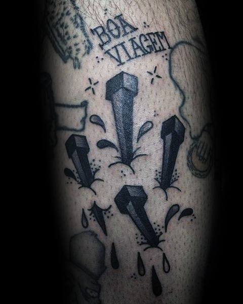 Spikes Simple Traditional Small Mens Leg Tattoo