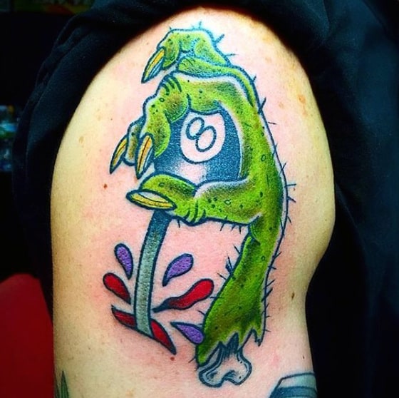 Spikey Green Hands Hot Rod Tattoo Male Shoulders