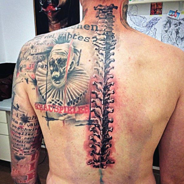 Spine Bones Mens Back Tattoo