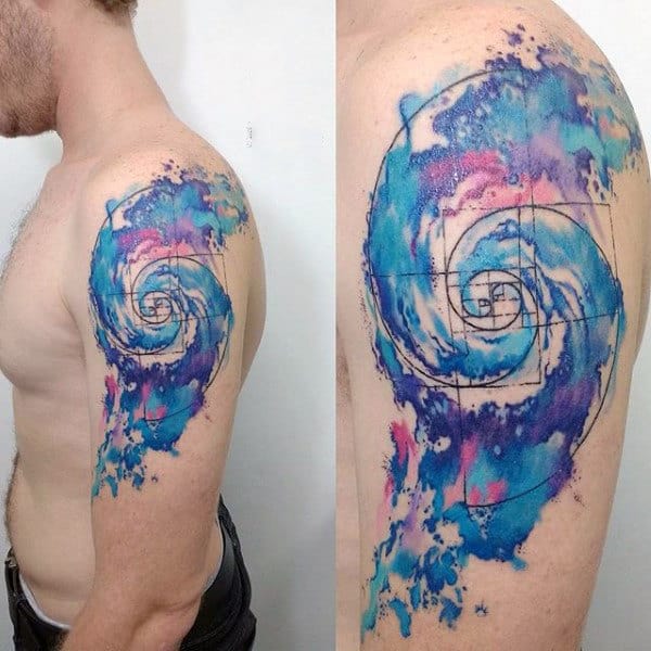 Spiral Artistic Watercolor Mens Arm Tattoo