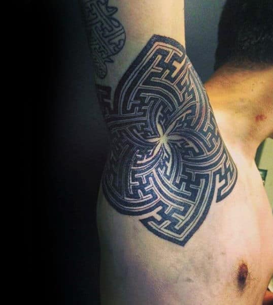 Spiral Black Design Tattoo Male Armpits