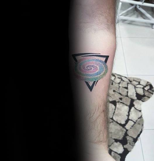 Spiral Dotwork With Triangle Space Mens Small Colorful Tattoo