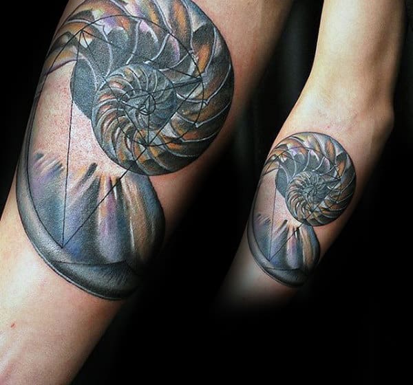Spiral Geometric Male Seashell Arm Tattoo