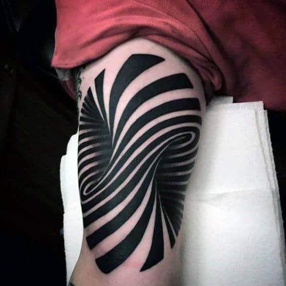 Spiral Leg Thigh Mens Optical Illusion Tattoo