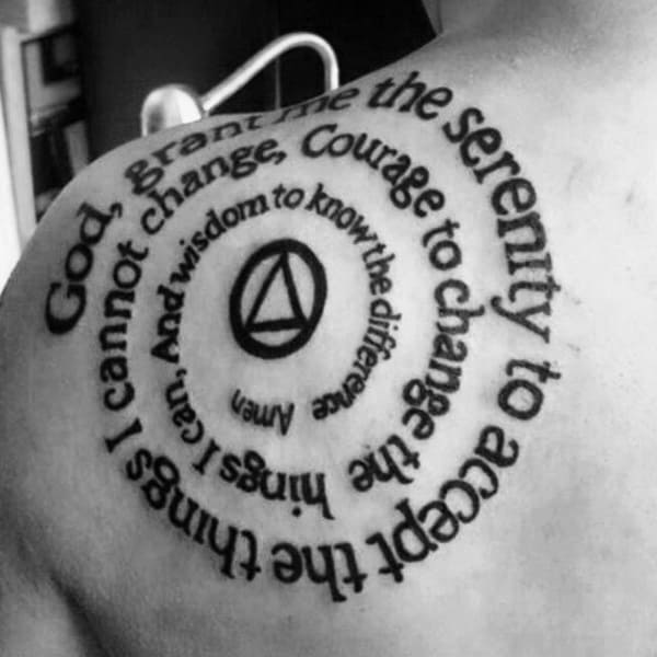 Spiral Male Serenity Prayer Shoulder Tattoos