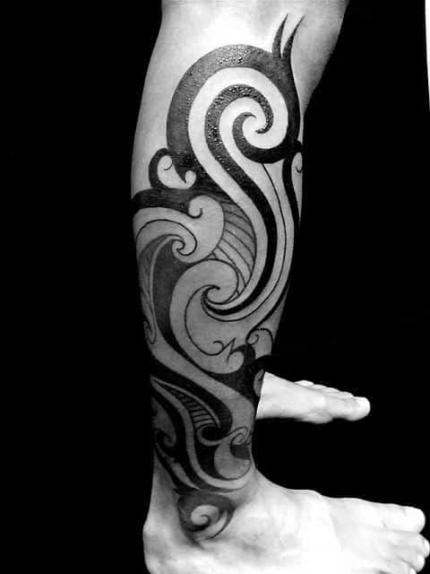 Spiral Tribal Mens Lower Leg Tattoo Ideas