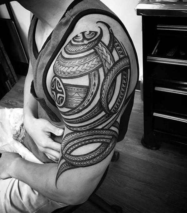 Spiral Tribal Polynesian Male Arm Tattoo