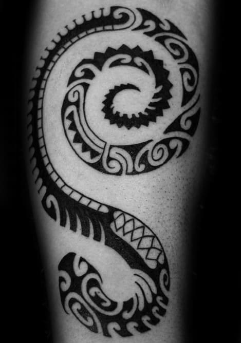 Spiral Tribal Snake Male Inner Forearm Tattoos