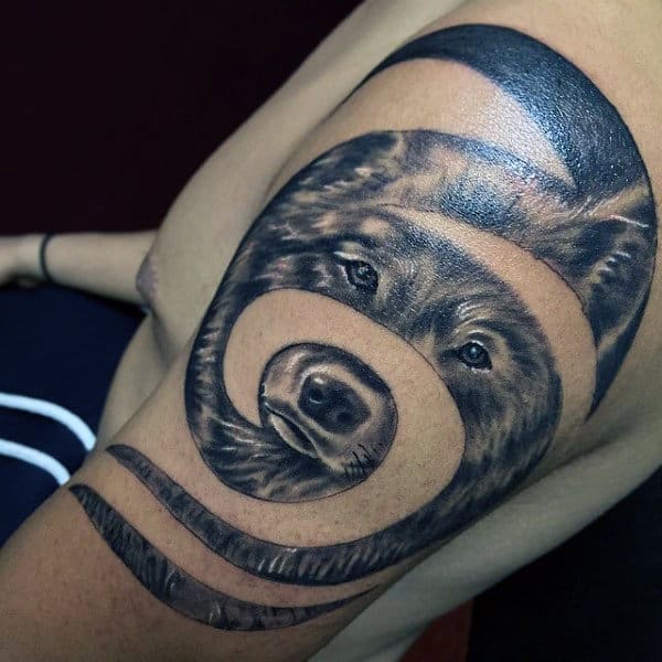 Spiral Tribal Wolf Mens Realistic Arm Tattoo Ideas