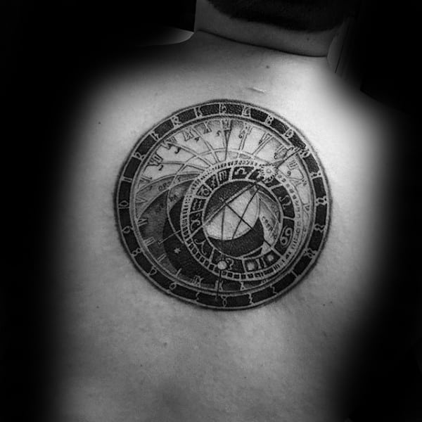 Spiral Vintage Black Ink Male Center Of Back Tattoo