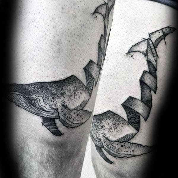 Spiral Whale Mens Unique Thigh Tattoos