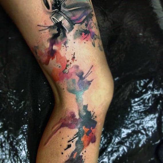 Splashy Watercolor Tattoo On Legs For Men