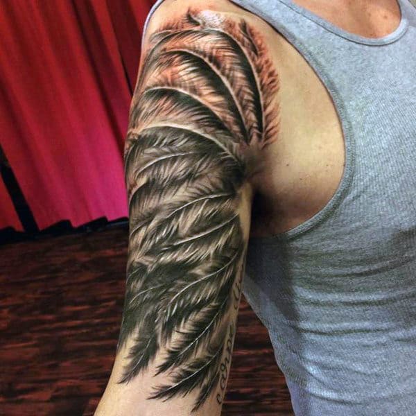 Splendid Black Feather Tattoo Designon Arms For Men