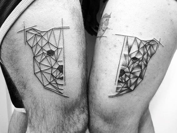 Split Geometric Bear Mens Thigh Tattoo Ideas