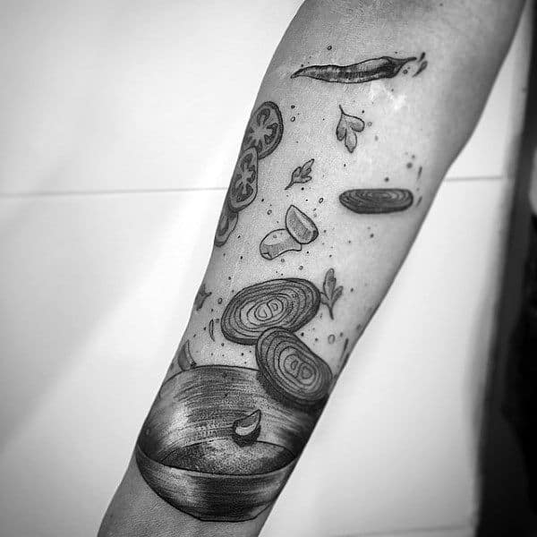 Spluttering Food In Heated Oil Food Tattoo Male Forearms