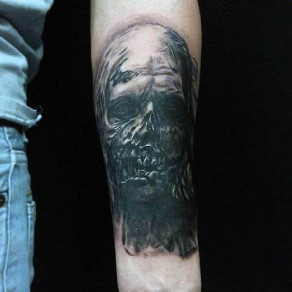 Spooky Black Lifeless Zombie Tattoo On Mans Wrist