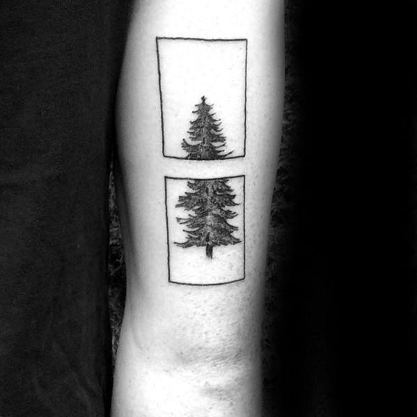 Square Abstract Pine Tree Small Mens Back Of Arm Tattoo Designs