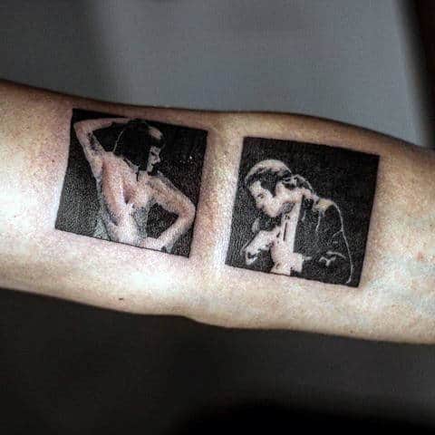 Square Blocks Dancing Pulp Fiction Mens Forearm Tattoo