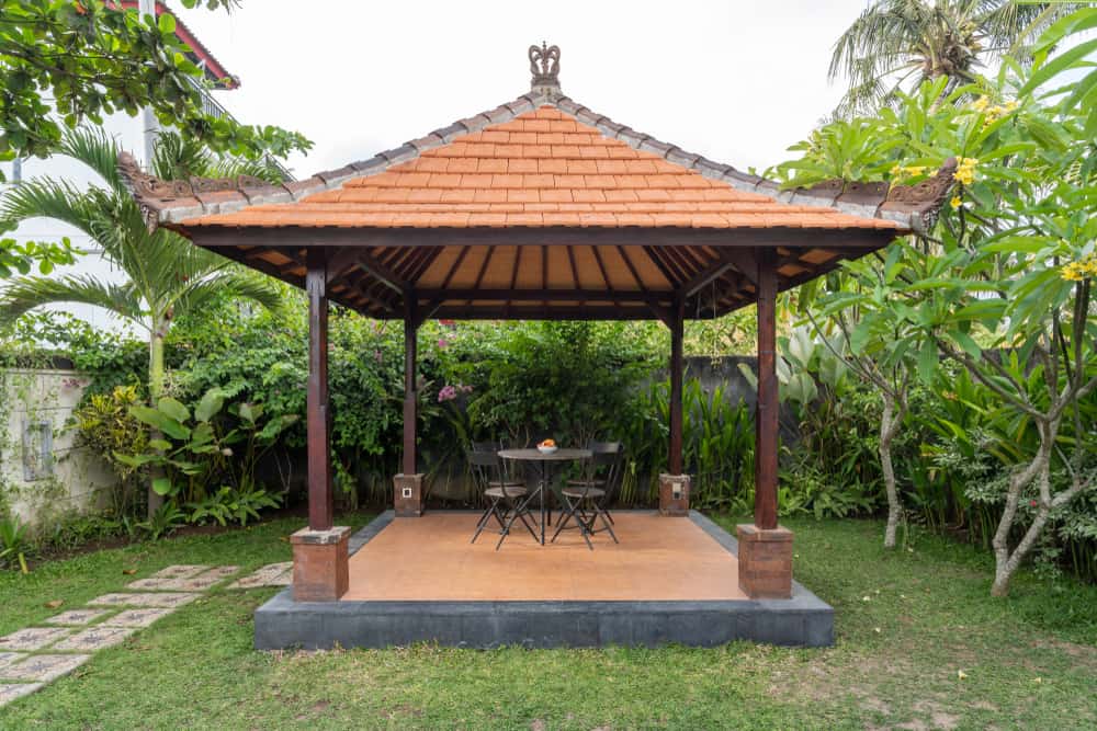 asian style wood gazebo tropical backyard