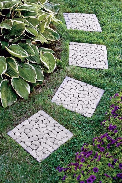 Square River Rock Exterior Stone Walkway Design