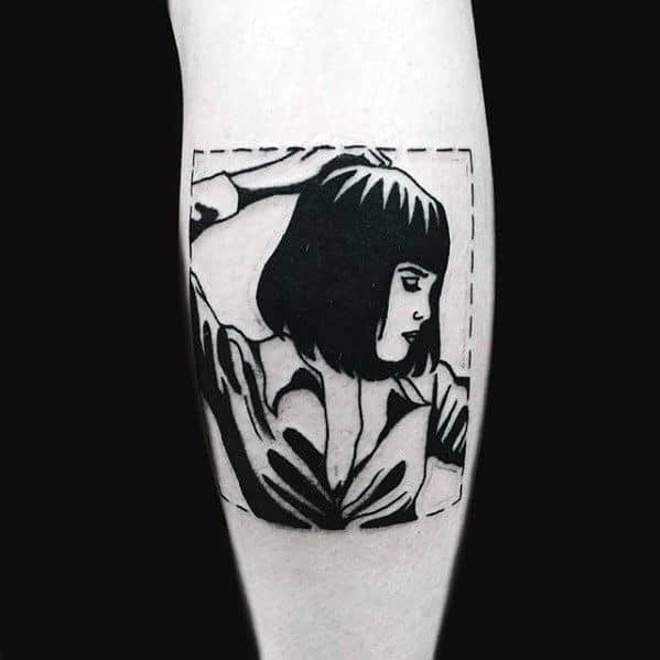 Square Unique Mens Retro Pulp Fiction Mia Wallace Tattoo On Leg