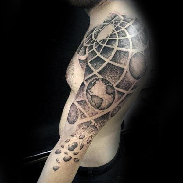 Square Walls And Planets Astronomical Tattoo Male Arms