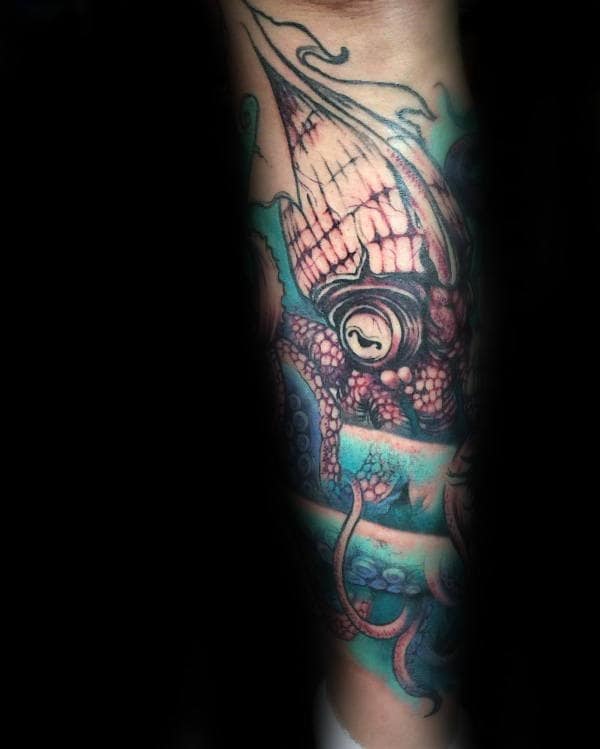 Squid Kraken Leg Tattoo On Male