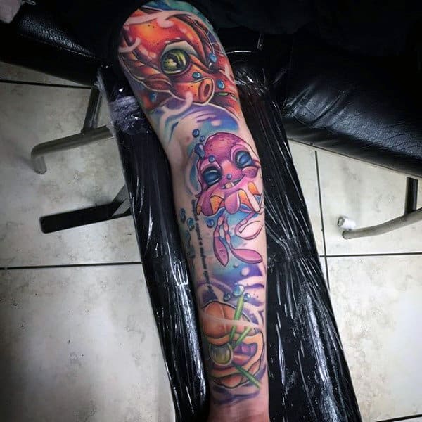 Squid Ocean Themed Graffiti Mens Sleeve Tattoo
